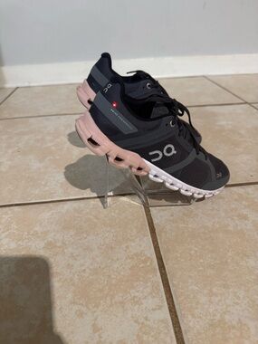 ON Women's Cloudrunner Athletic Shoes - Black with Pink Sole